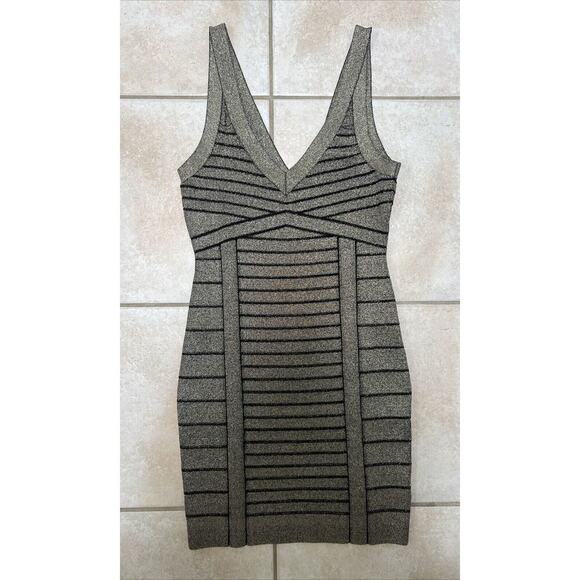 Guess Arianna Lurex Bandage Dress Medium Jet Black/Gold - Picture 6 of 8